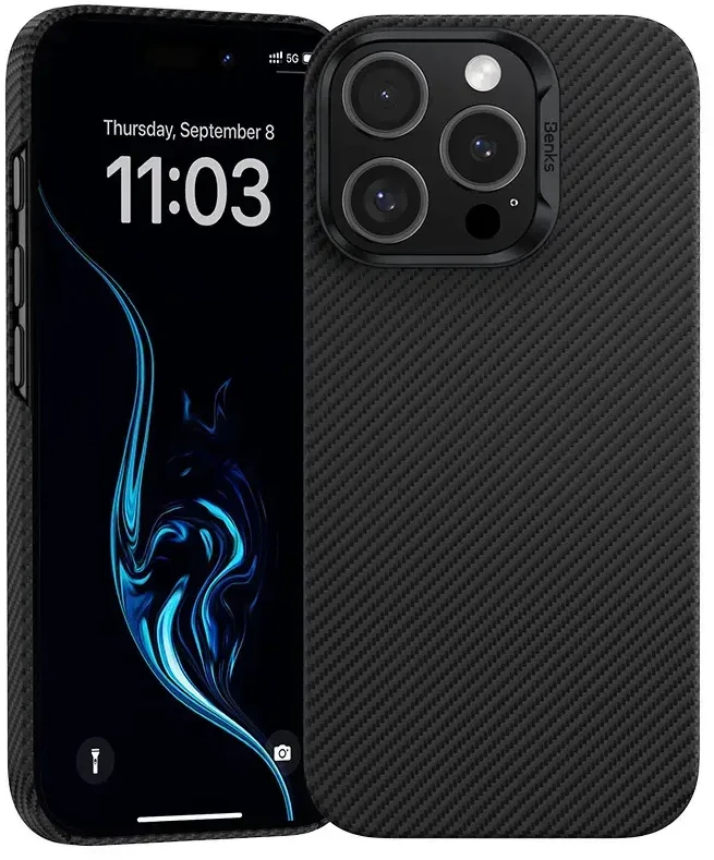 Benks Dėklas Magnetic Armor Air Kevlar PC Frame 600D (E065) skirtas Apple iPhone 16 Pro juodos spalvos