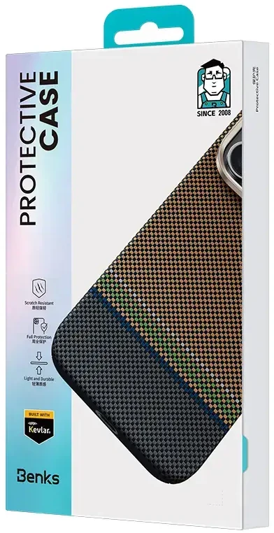 „Benks Magnetic Armor Air Prestige Kevlar 600D“ dėklas (G065), skirtas Apple iPhone 16 Pro telefonui.