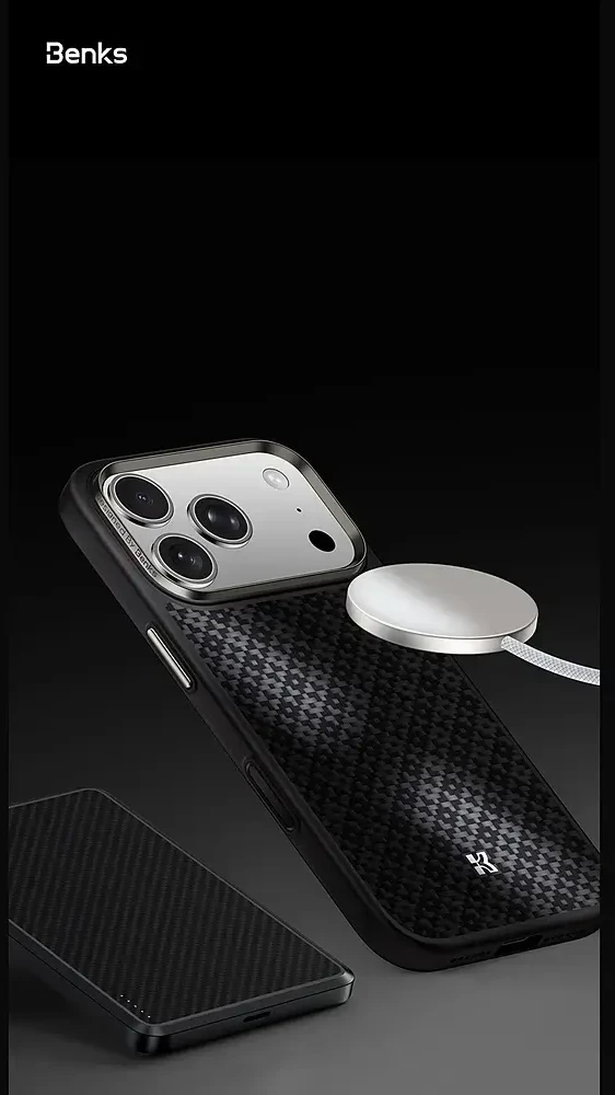 Benks Dėklas Magnetic Armor Pro Armor Grid Kevlar Metal Frame 600D (C.K.FL.AP.BK.B073) do Iphone 18 Pro Max/17 Pro Max juoda (Camera Control Button)