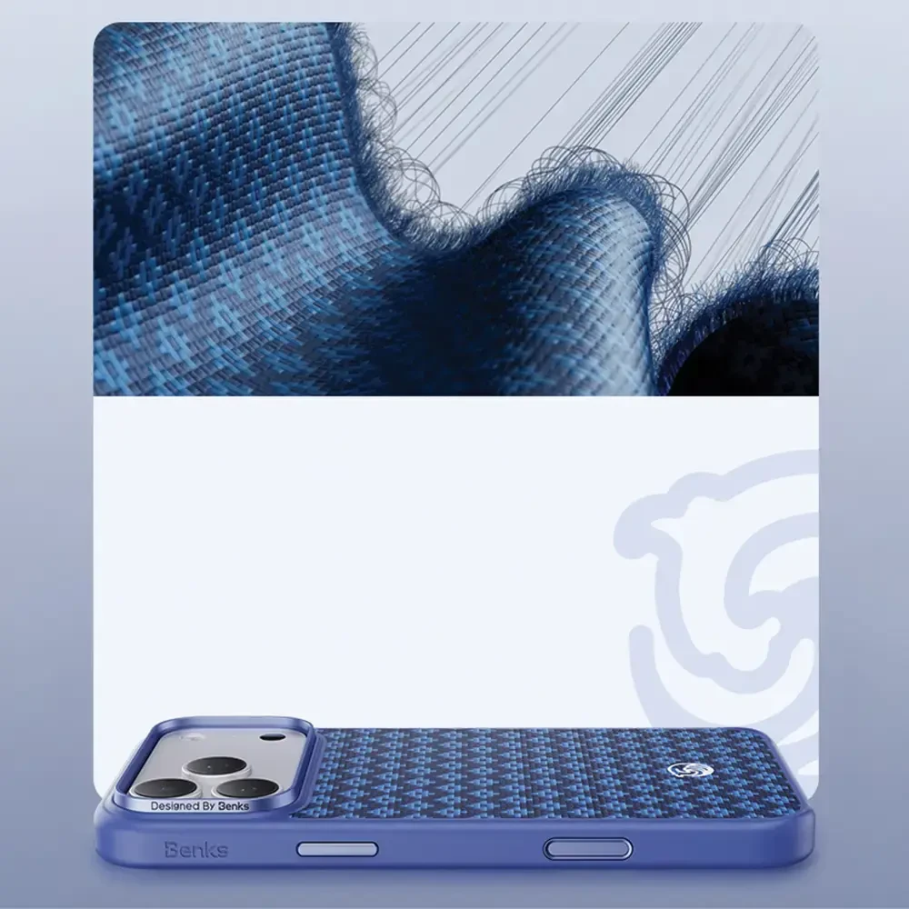 Benks Dėklas Magnetic Armor Pro Armor Grid Kevlar Metal Frame 600D (C.K.FL.AP.BE.B072) iPhone 18 Pro/17 Pro mėlynas (Camera Control Button)