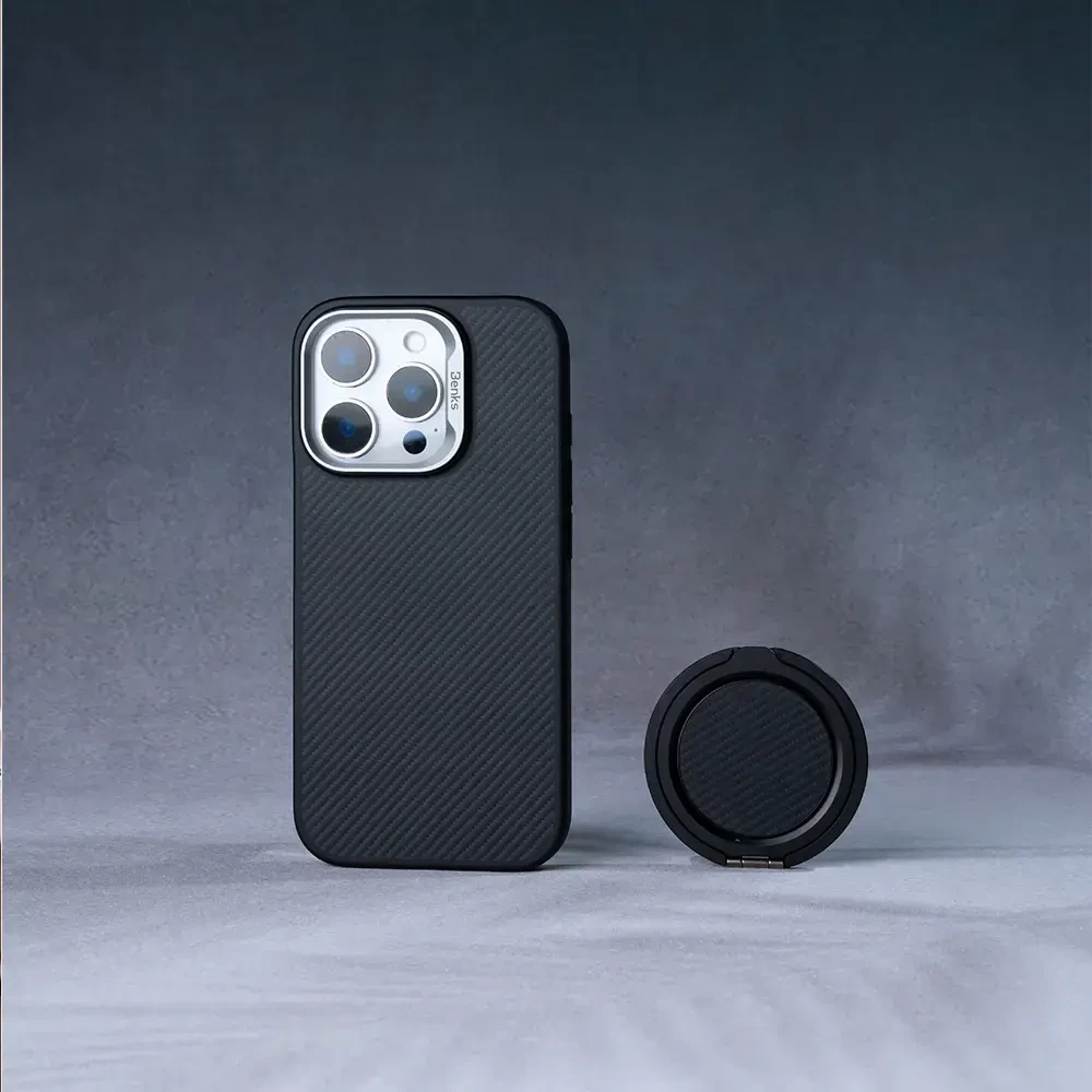 Benks Magnetic Armor Pro Camera Control Kevlar Case Metal Frame 600D (D065) Apple iPhone 16 Pro dėklas telefonui juodos spalvos