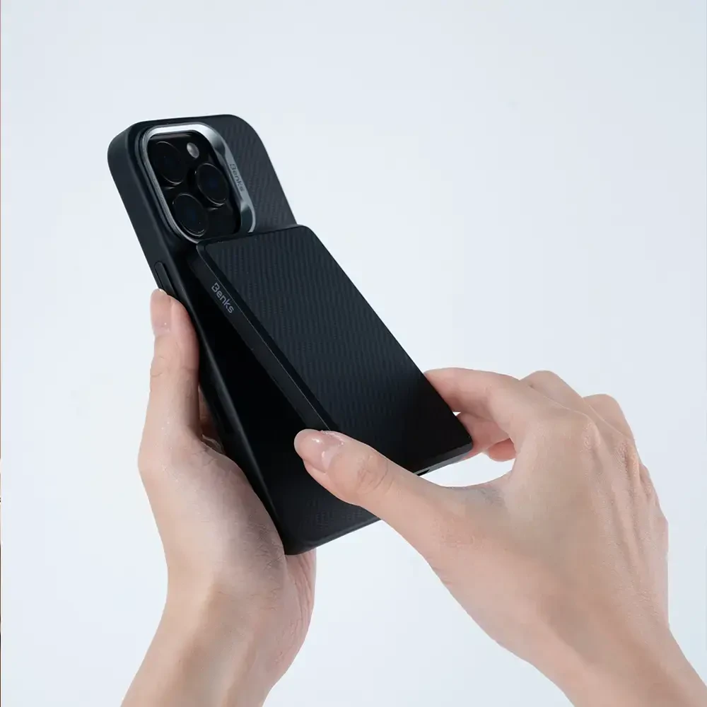 Benks Magnetic Armor Pro Camera Control Kevlar Case Metal Frame 600D (D065) Apple iPhone 16 Pro dėklas telefonui juodos spalvos