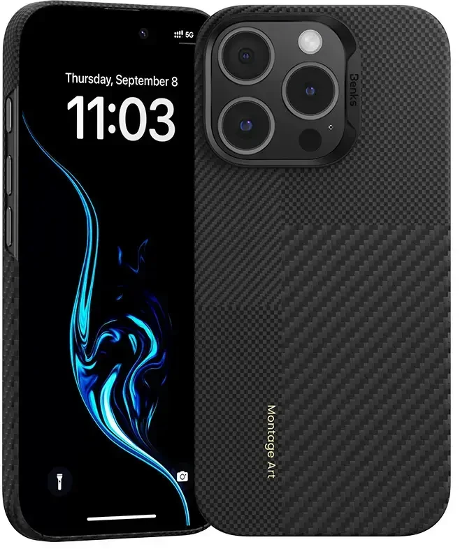 Benks Dėklas Montage Magnetic Armor Air Kevlar PC Frame 600D+1500D (C.K.FL.AP.BK.MB66) skirta Apple iPhone 16 Pro Max juodos spalvos
