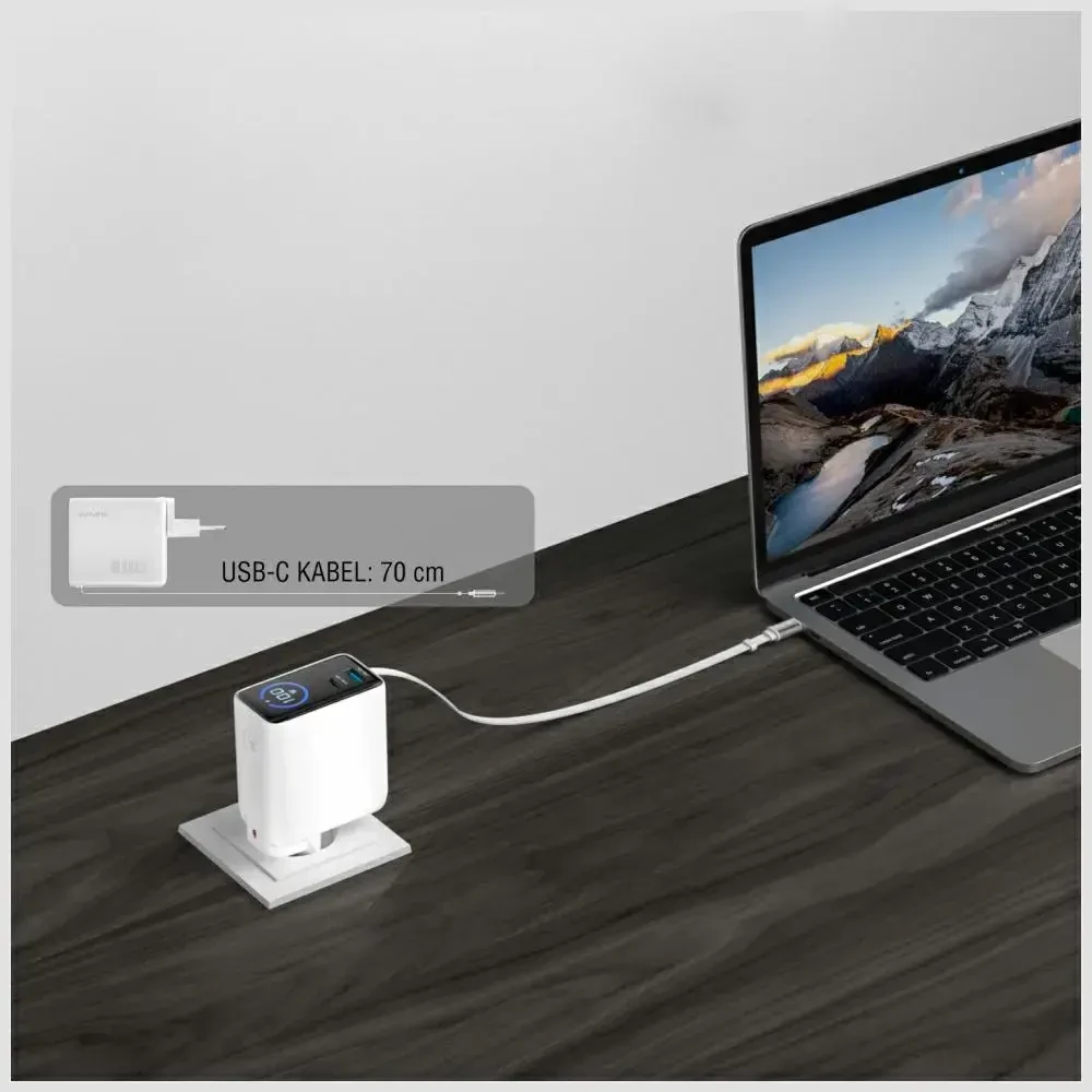 Įkroviklis jungiama į tinklą 4smarts GaN Flex Screen AI 100W 2xUSB-C + USB-A balta
