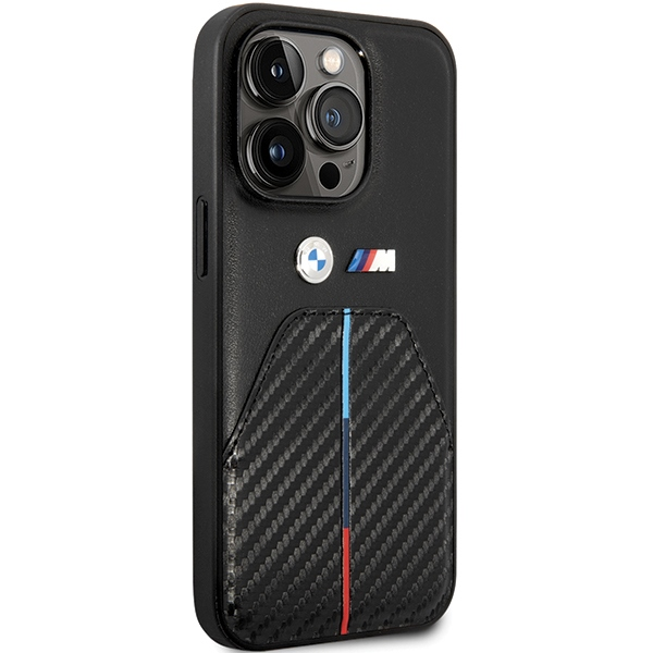 Dėklas Apple iPhone 14 Pro BMW Stamped Tricolor Stripe (BMHCP14L22NSTB) juodos spalvos