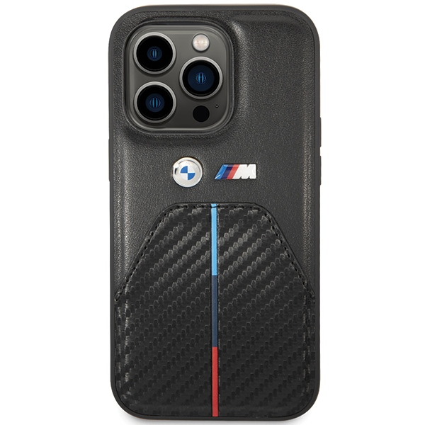 Dėklas Apple iPhone 14 Pro BMW Stamped Tricolor Stripe (BMHCP14L22NSTB) juodos spalvos