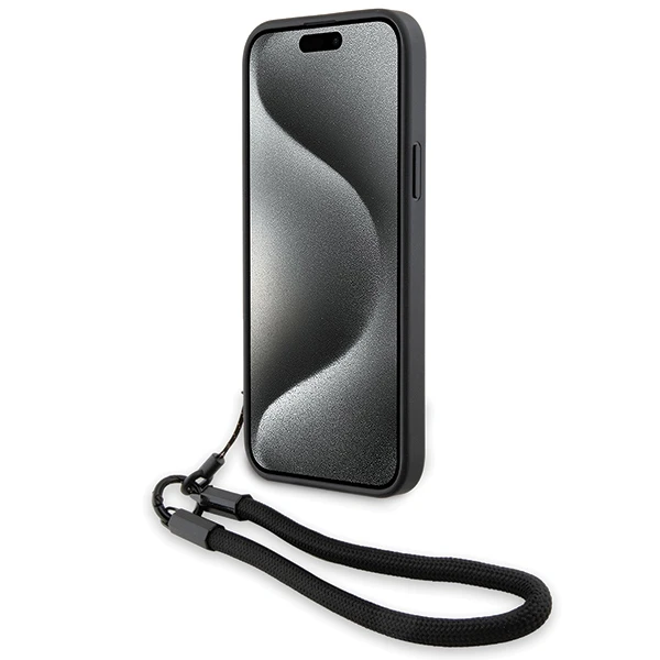 Dėklas BMW BMHCP15S23RMRLK iPhone 15 14 13 6,1" juodos spalvos kietas dėklas Signature Leather Wordmark Cord