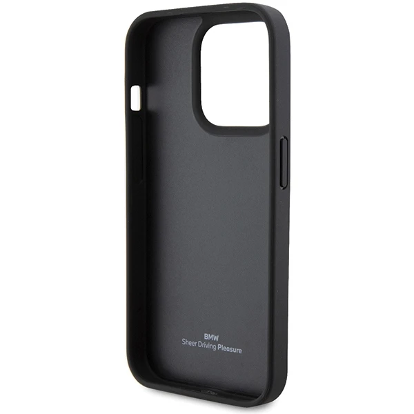 Dėklas BMW Leather Stamp Mėlyna Line Case for iPhone 15 Pro Max - Juodas