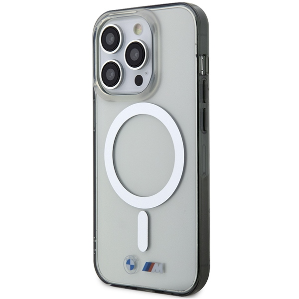 Dėklas BMW Sidabrinis Ring MagSafe case for iPhone 15 Pro Max - transparent