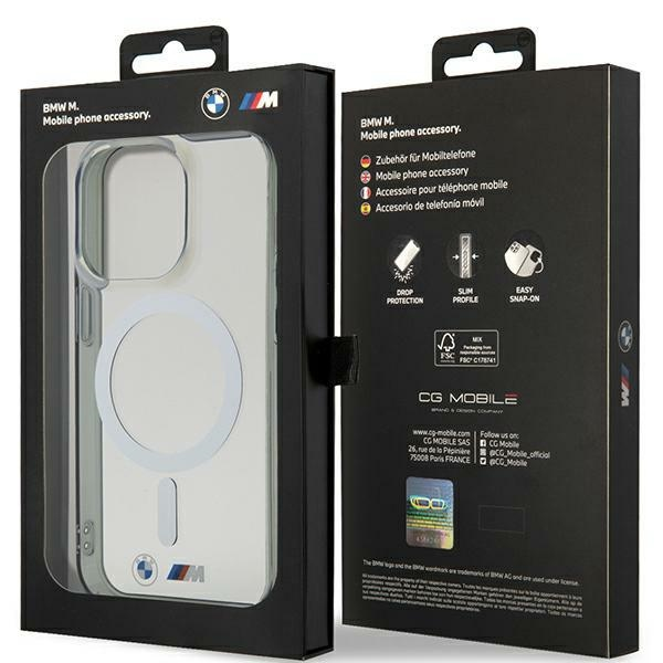 Dėklas BMW Sidabrinis Ring MagSafe case for iPhone 15 Pro Max - transparent