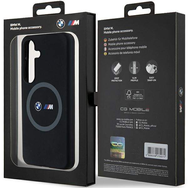 Samsung Galaxy S24 BMW Dėklas M silikoninis Printed Ring MagSafe (BMHMS24S23SROK) juodos spalvos