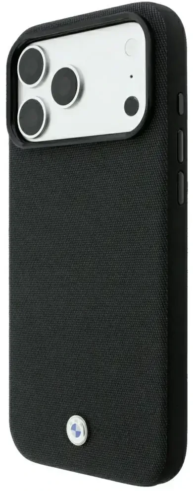 BMW Kevlar Metal Logo MagSafe dėklas, skirtas iPhone 18 Pro / 17 Pro, juodas