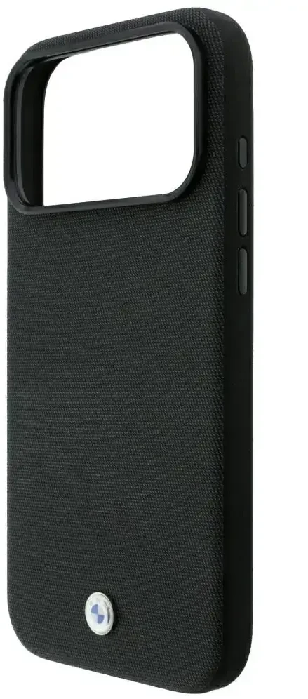 BMW Kevlar Metal Logo MagSafe dėklas, skirtas iPhone 18 Pro / 17 Pro, juodas