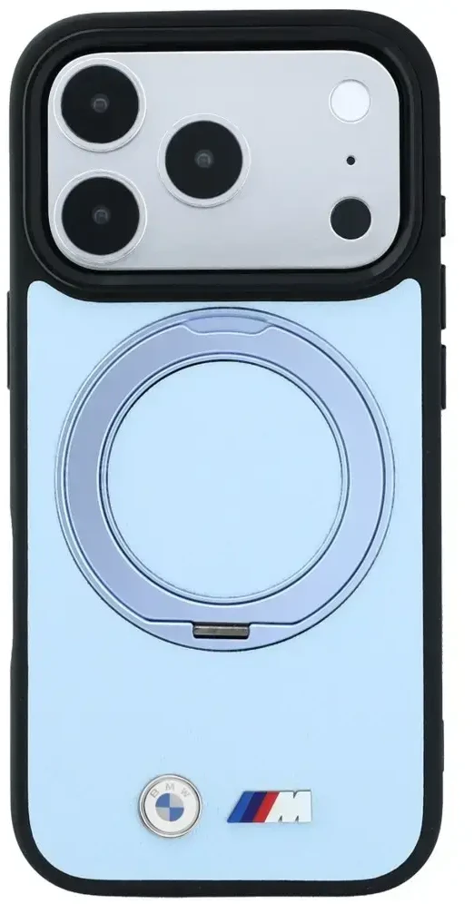 Dėklas BMW Kevlar Ring Stand 360 MagSafe do iPhone 18 Pro / 17 Pro mėlyna