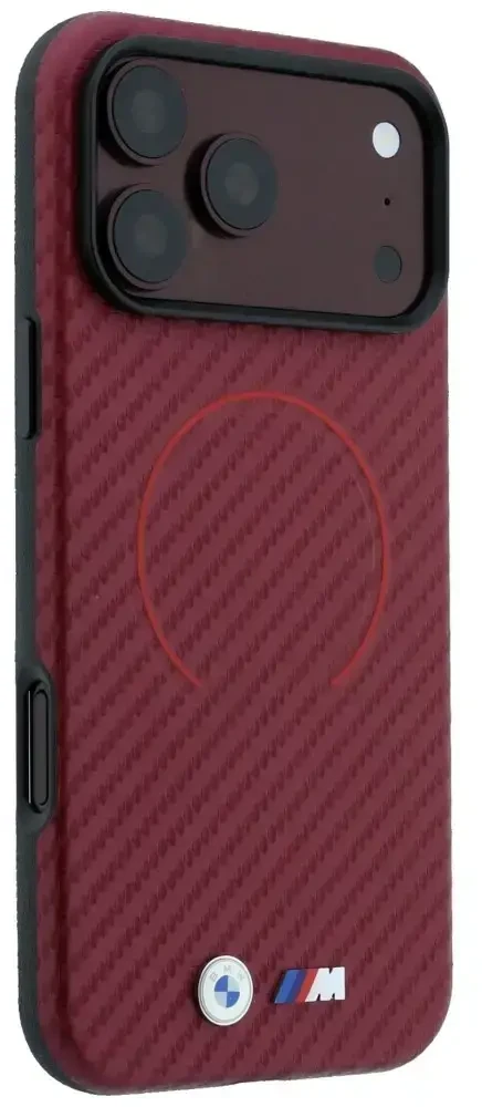 Dėklas BMW M Carbon Printed Ring MagSafe do iPhone 18 Pro / 17 Pro bordo spalvos