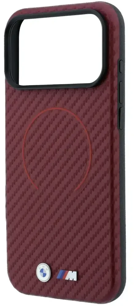 Dėklas BMW M Carbon Printed Ring MagSafe do iPhone 18 Pro Max / 17 Pro Max raudona