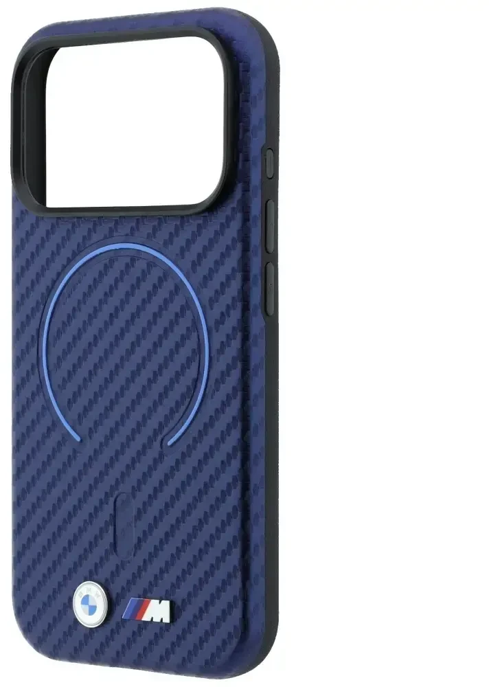 Dėklas BMW M Carbon Printed Ring MagSafe do iPhone 18 Pro Max / 17 Pro Max tamsiai mėlyna
