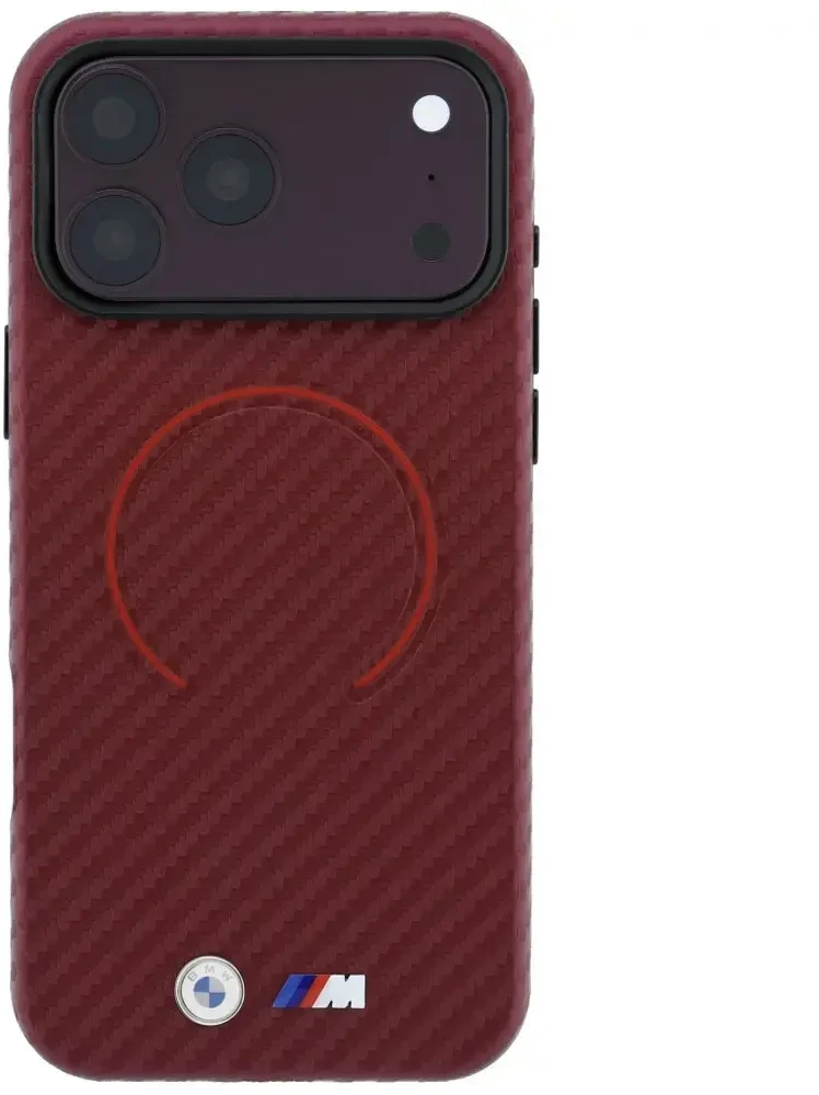 Dėklas BMW M Carbon Printed Ring MagSafe do iPhone 18 Pro Max / 17 Pro Max raudona