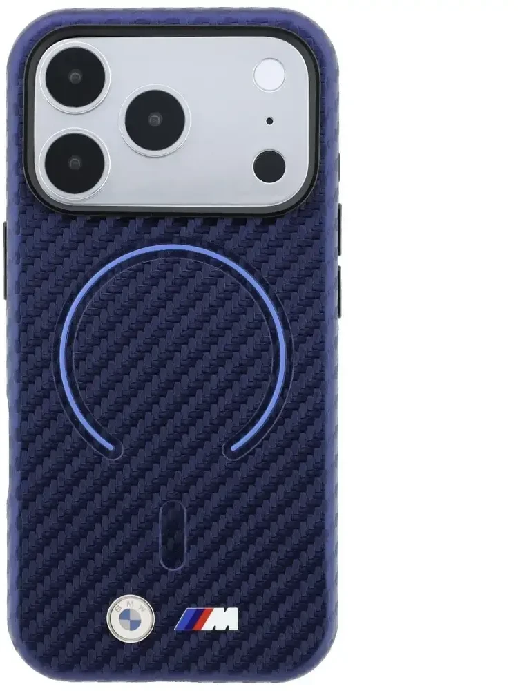 Dėklas BMW M Carbon Printed Ring MagSafe do iPhone 18 Pro Max / 17 Pro Max tamsiai mėlyna