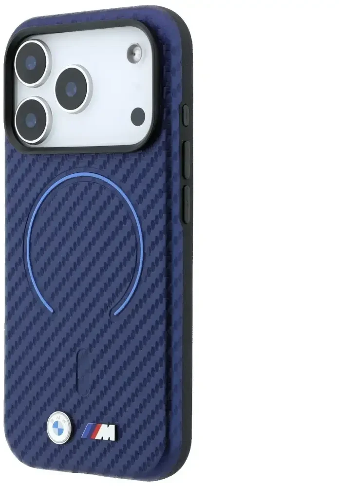 Dėklas BMW M Carbon Printed Ring MagSafe do iPhone 18 Pro Max / 17 Pro Max tamsiai mėlyna