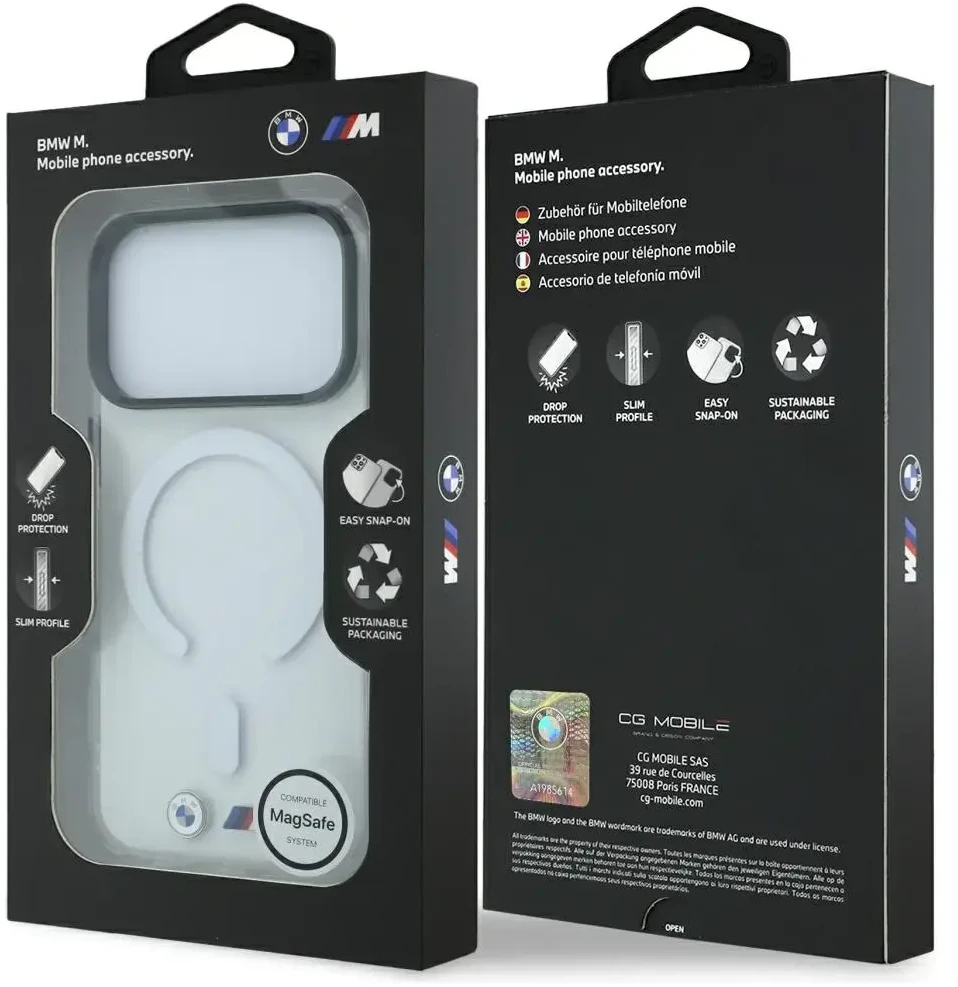 Dėklas BMW M IML Glossy Metal Logo & Trims MagSafe Case for iPhone 17 Pro / 18 Pro - Transparent