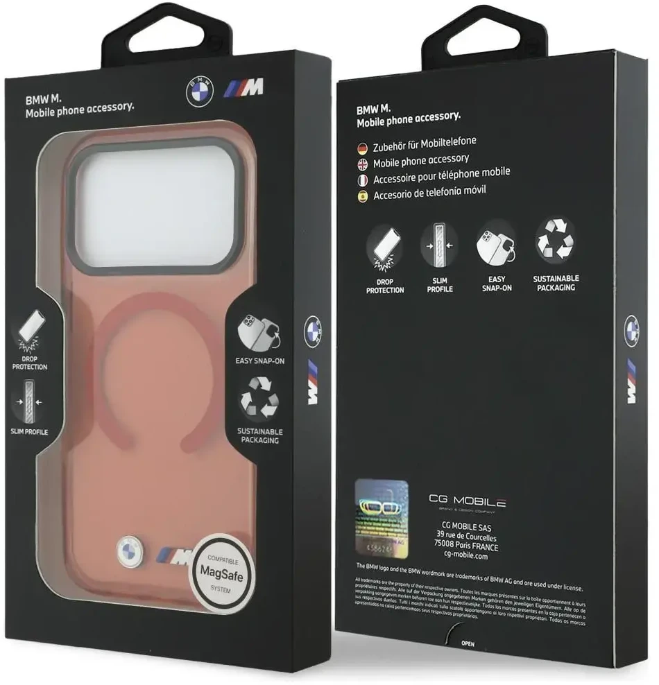 BMW M IML Smūgiams atsparus metalinis logotipas MagSafe dėklas iPhone 17 Pro - Pro oranžinis