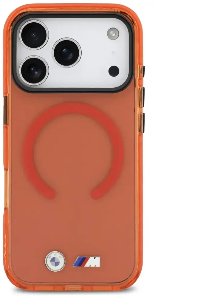 BMW M IML Smūgiams atsparus metalinis logotipas MagSafe dėklas iPhone 17 Pro - Pro oranžinis