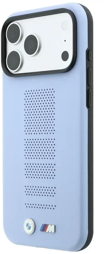 Dėklas BMW M Mėlyna Perfo Metal Logo MagSafe do iPhone 18 Pro / 17 Pro mėlyna