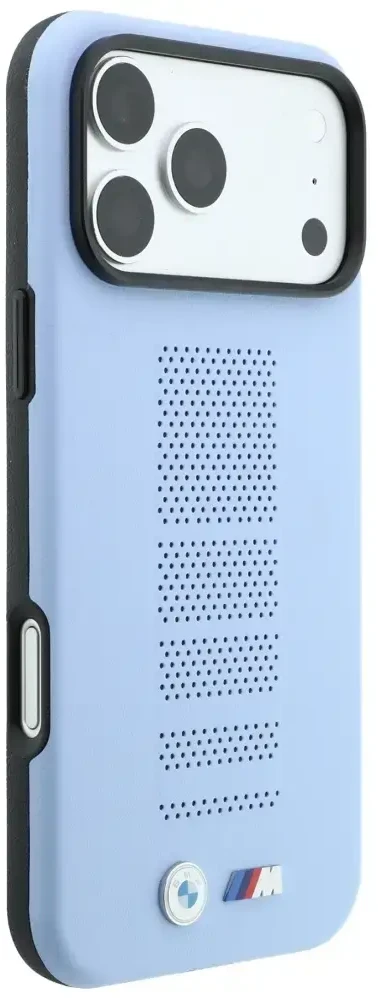 Dėklas BMW M Mėlyna Perfo Metal Logo MagSafe do iPhone 18 Pro / 17 Pro mėlyna