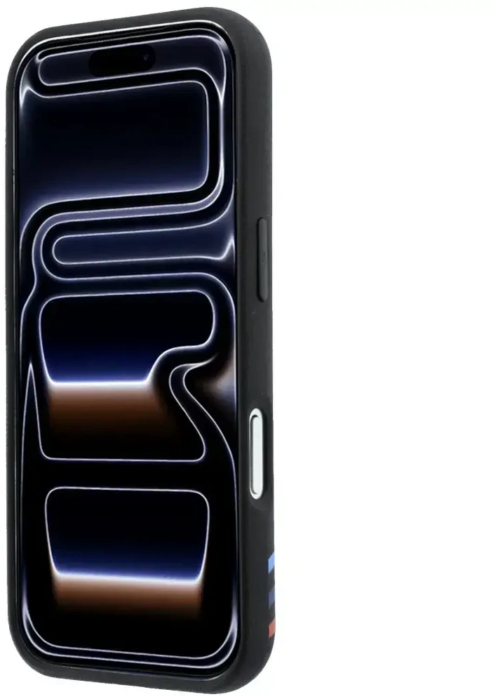 Dėklas BMW M Quadrille Kevlar Print Tricolor Lines & Metal Logo MagSafe do iPhone 18 Pro Max / 17 Pro Max juoda