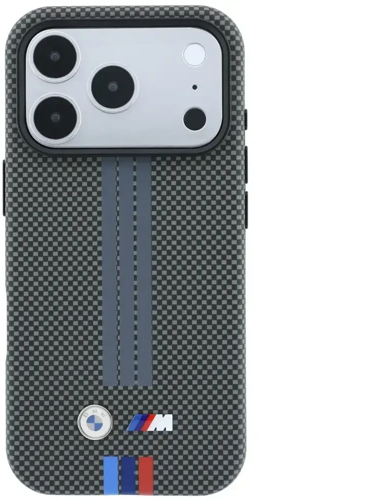 Dėklas BMW M Quadrille Kevlar Tricolor Print Lines MagSafe do iPhone 18 Pro / 17 Pro antracytowy