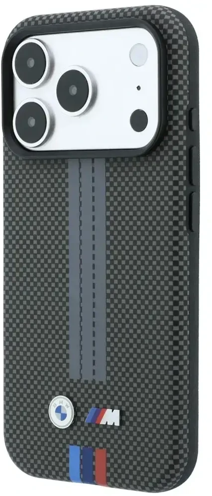 Dėklas BMW M Quadrille Kevlar Tricolor Print Lines MagSafe do iPhone 18 Pro / 17 Pro antracytowy