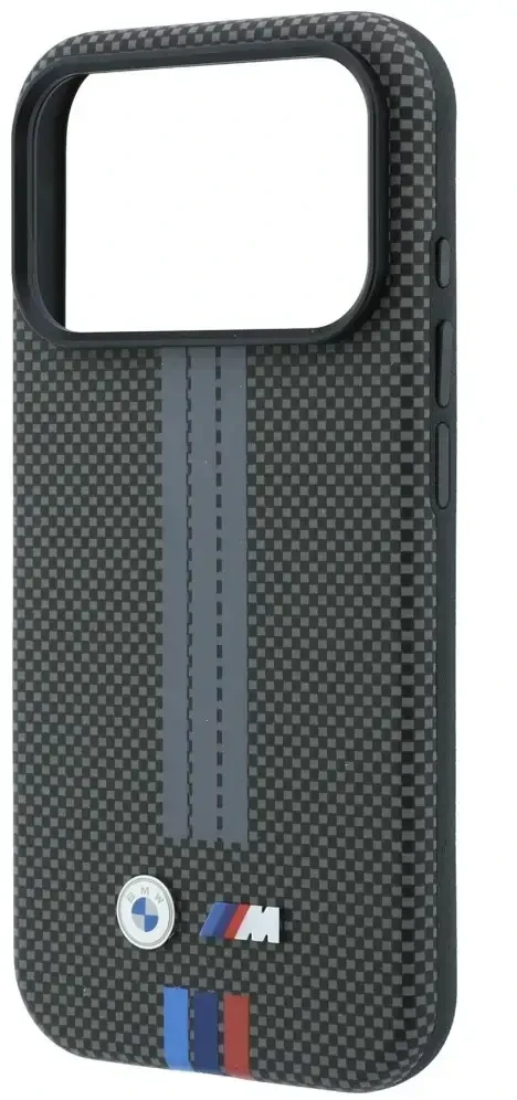Dėklas BMW M Quadrille Kevlar Tricolor Print Lines MagSafe do iPhone 18 Pro / 17 Pro antracytowy