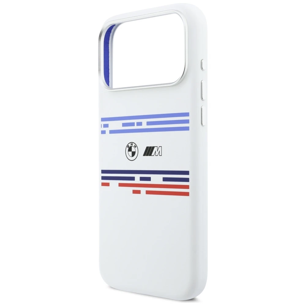 BMW M Silicon Horizontal Line MagSafe dėklas Apple iPhone 17 Pro Max baltos spalvos