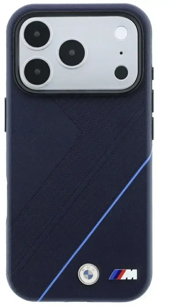 BMW M Tire Track Mėlyna Line MagSafe dėklas, skirtas iPhone 18 Pro / 17 Pro, tamsiai mėlynas