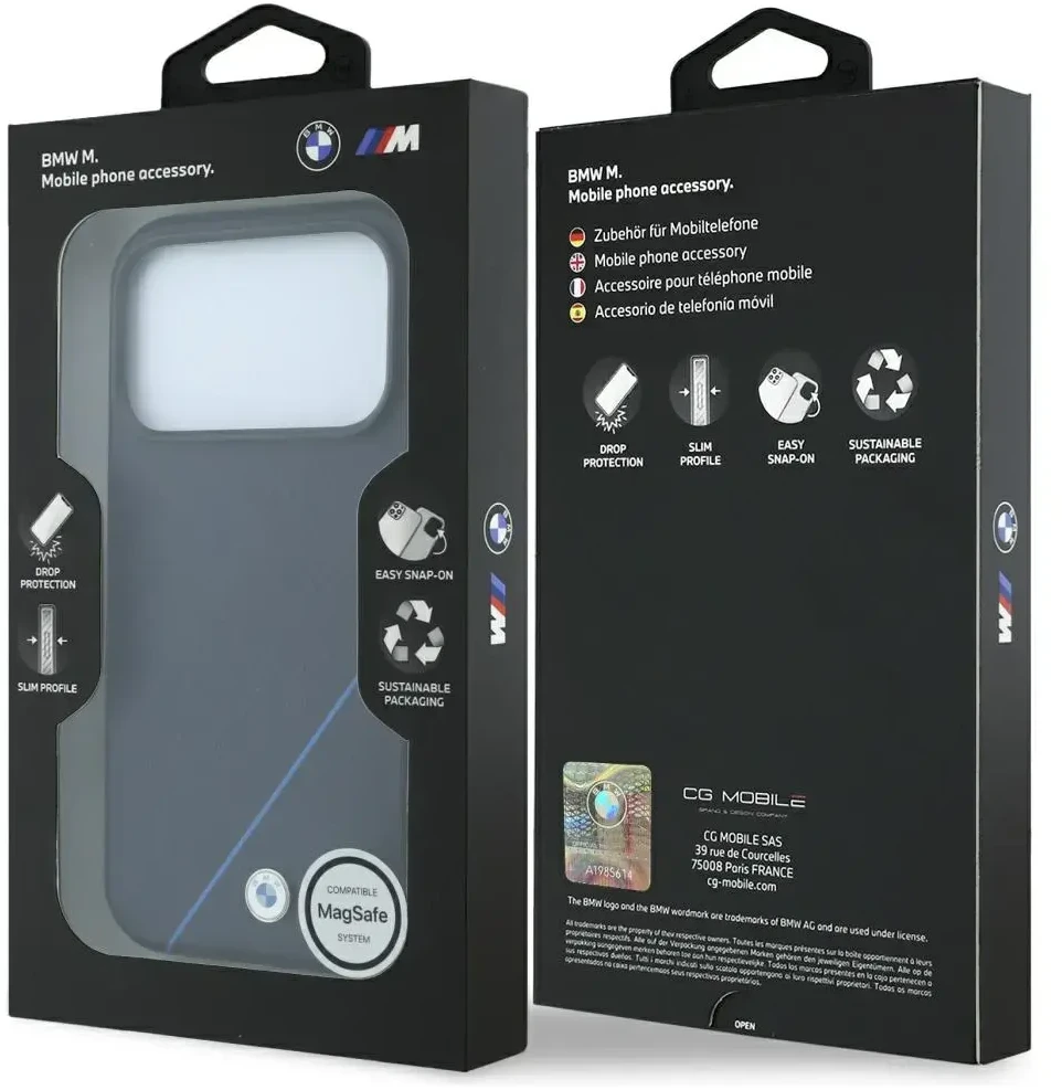 BMW M Tire Track Mėlyna Line MagSafe dėklas, skirtas iPhone 18 Pro / 17 Pro, tamsiai mėlynas