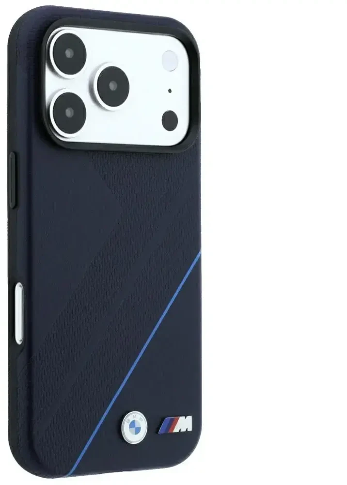 BMW M Tire Track Mėlyna Line MagSafe dėklas, skirtas iPhone 18 Pro / 17 Pro, tamsiai mėlynas