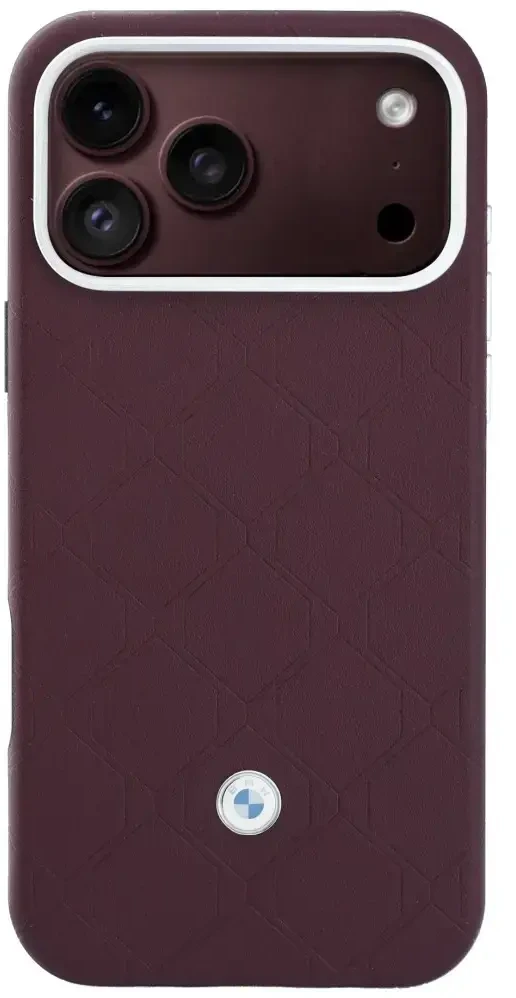Rinkinys Dėklas + portfel BMW Quilted Pattern Metal Logo do iPhone 18 Pro Max / 17 Pro Max bordo spalvos