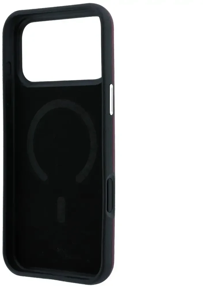 Rinkinys Dėklas + portfel BMW Quilted Pattern Metal Logo do iPhone 18 Pro / 17 Pro bordo spalvos