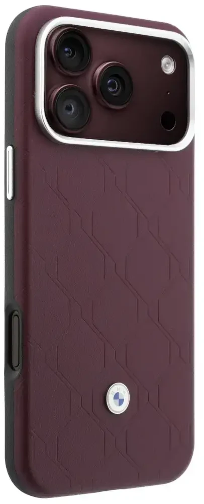 Rinkinys Dėklas + portfel BMW Quilted Pattern Metal Logo do iPhone 18 Pro Max / 17 Pro Max bordo spalvos