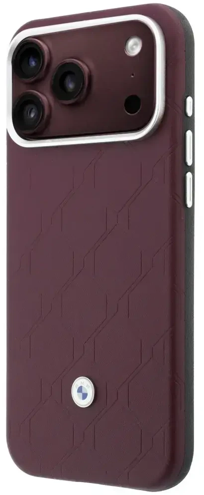 Rinkinys Dėklas + portfel BMW Quilted Pattern Metal Logo do iPhone 18 Pro Max / 17 Pro Max bordo spalvos