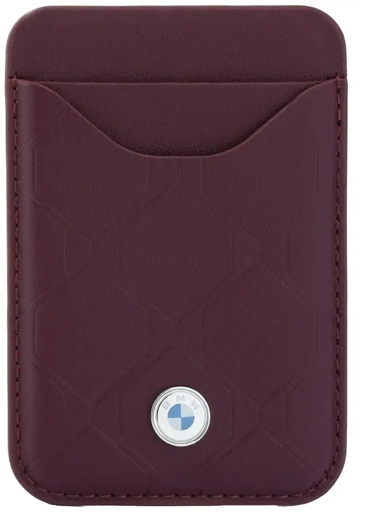 Rinkinys Dėklas + portfel BMW Quilted Pattern Metal Logo do iPhone 18 Pro / 17 Pro bordo spalvos