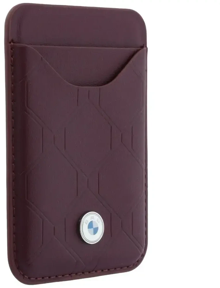 Rinkinys Dėklas + portfel BMW Quilted Pattern Metal Logo do iPhone 18 Pro Max / 17 Pro Max bordo spalvos