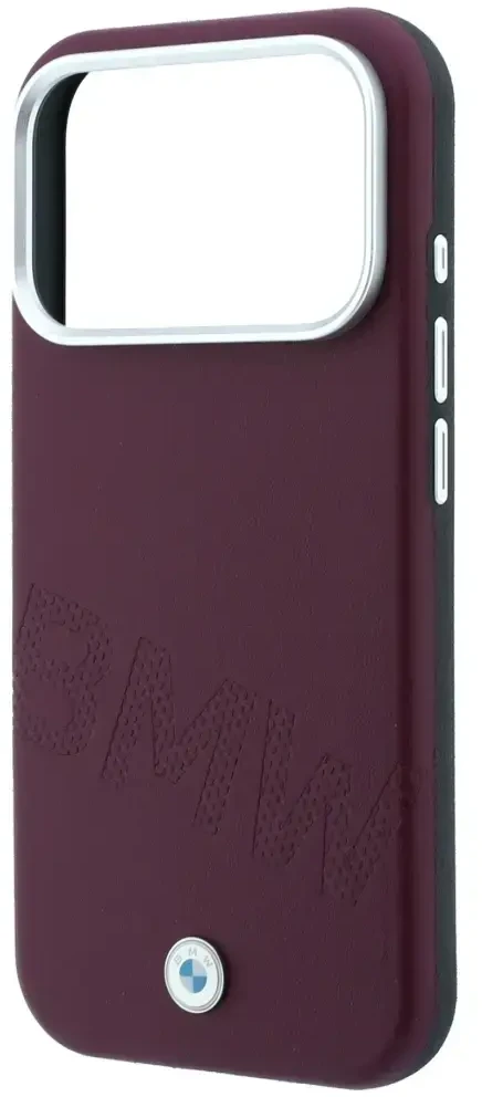 Dėklas BMW Sign Inclined Deboss Letters MagSafe case for iPhone 17 Pro / 18 Pro - burgundy