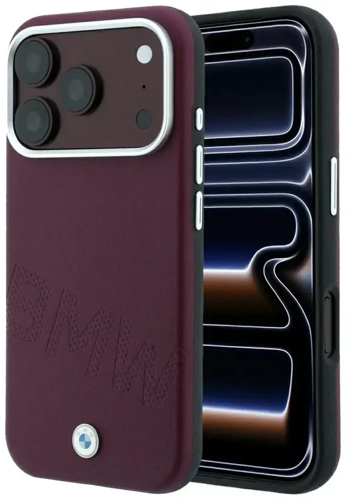 Dėklas BMW Sign Inclined Deboss Letters MagSafe case for iPhone 17 Pro / 18 Pro - burgundy
