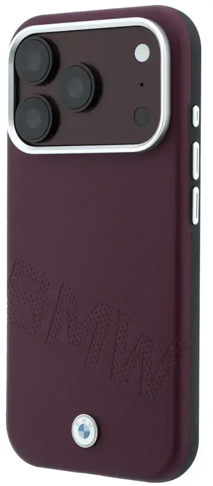 Dėklas BMW Sign Inclined Deboss Letters MagSafe case for iPhone 17 Pro Max / 18 Pro Max - burgundy