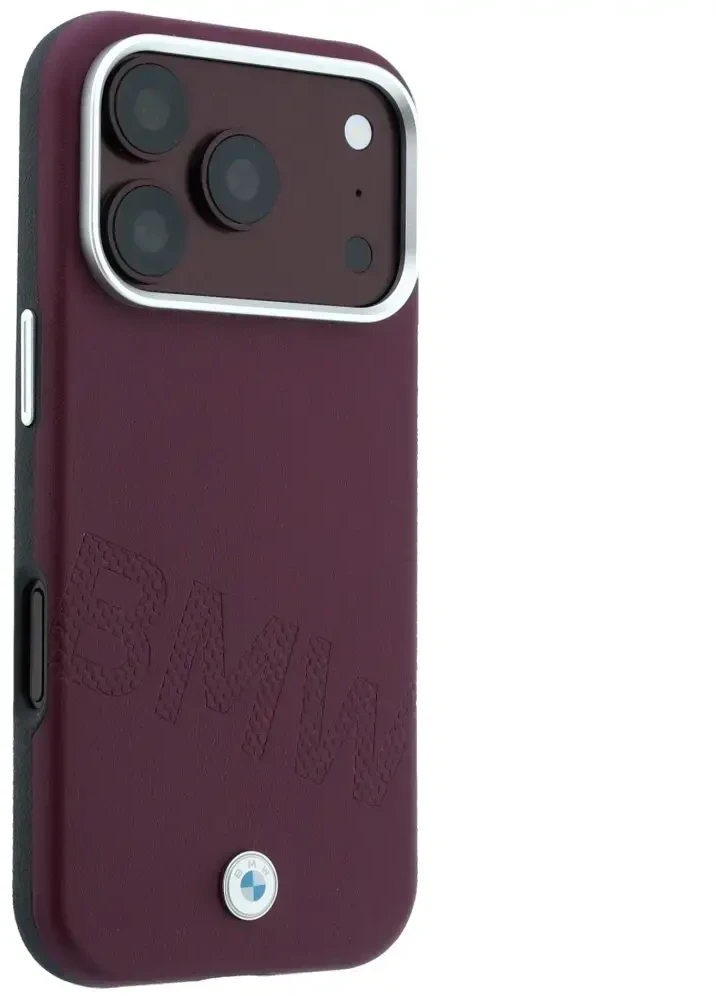 Dėklas BMW Sign Inclined Deboss Letters MagSafe case for iPhone 17 Pro Max / 18 Pro Max - burgundy