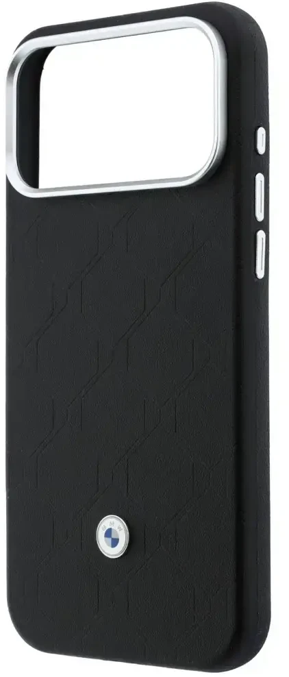 BMW „Quilted Pattern Metal Logo“ dėklas ir piniginė, skirti iPhone 18 Pro / 17 Pro, juodas