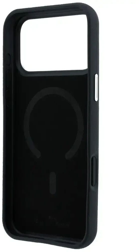 BMW „Quilted Pattern Metal Logo“ dėklas ir piniginė, skirti iPhone 18 Pro / 17 Pro, juodas