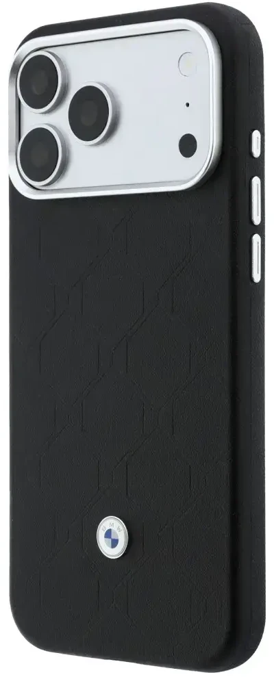 BMW „Quilted Pattern Metal Logo“ dėklas ir piniginė, skirti iPhone 18 Pro / 17 Pro, juodas